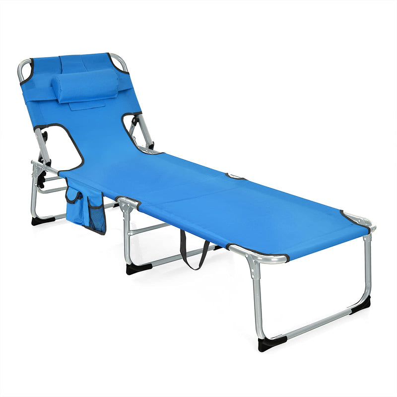 Load image into Gallery viewer, Beach Chaise Lounge with Face Hole, Folding Recliner  Black/Gray/Sky Blue/Navy - GoplusUS
