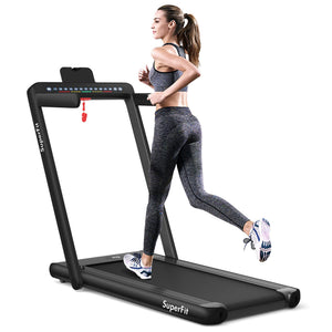 2 in 1 Folding Treadmill with Dual Display, 2.25HP Superfit Under Desk Electric Pad - GoplusUS