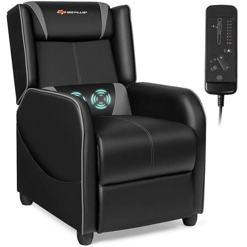 Goplus Massage Gaming Recliner Chair, Racing Style PU Leather Single Recliner Sofa with Footrest - GoplusUS