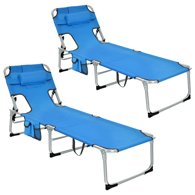Load image into Gallery viewer, Beach Chaise Lounge with Face Hole, Folding Recliner  Black/Gray/Sky Blue/Navy - GoplusUS
