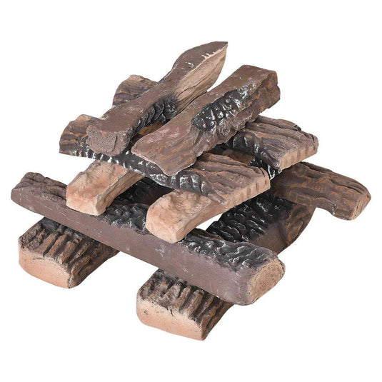Ceramic Wood Gas Fireplace Log Set for Ventless (9 PCS/10 PCS) - GoplusUS