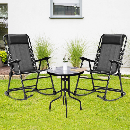 Folding Rocking Chair Recliner Headrest Patio Pool Yard Outdoor - GoplusUS