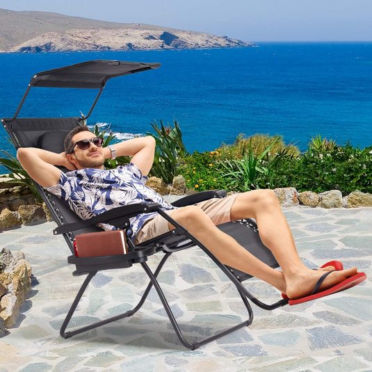 Goplus Folding Zero Gravity Lounge Chair Wide Recliner for Outdoor Beach Patio Pool w/Shade Canopy - GoplusUS