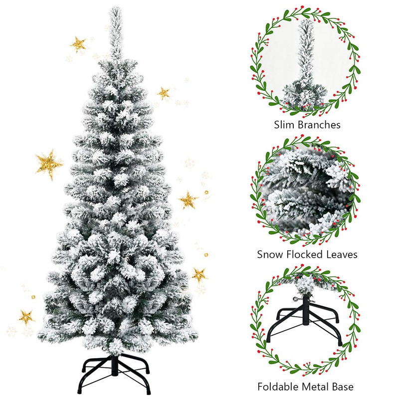 Load image into Gallery viewer, Goplus Artificial Snow Flocked Christmas Tree, Slim Xmas Snowy Tree for Indoor and Outdoor Use - GoplusUS
