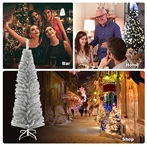 6ft Blue Pencil Christmas Tree, Artificial Slim Tree - GoplusUS