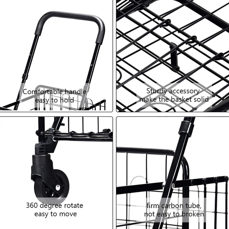 Load image into Gallery viewer, Folding Shopping Utility Cart, Double Basket and 360 Swivel Wheels - GoplusUS
