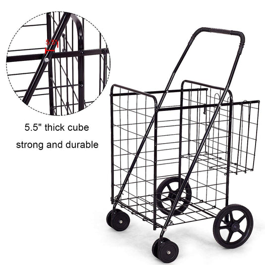 Jumbo Folding Shopping Cart for Grocery Laundry Book Luggage Travel - GoplusUS