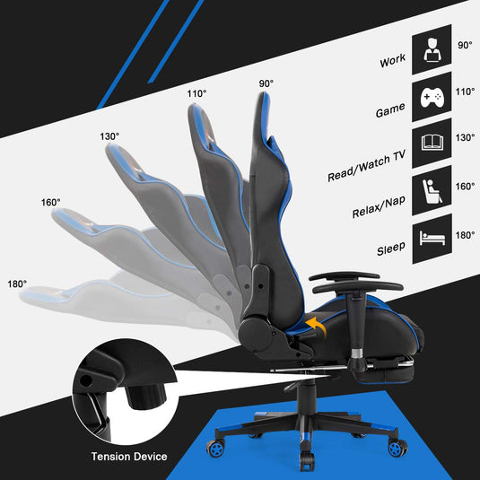 Massage Gaming Chair, Reclining Backrest, Handrails and Seat Height Adjustment - GoplusUS