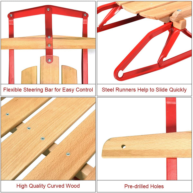 Load image into Gallery viewer, Wood Sled, 54&quot; Steel &amp; Wood Sled Pull Steering Snow Slider Sleigh Toboggan
