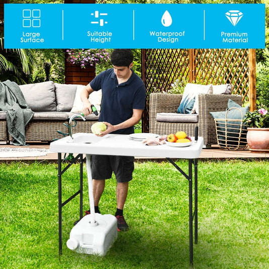 Folding Fish Table Fillet Hunting Cleaning Cutting Camping Sink Table - GoplusUS