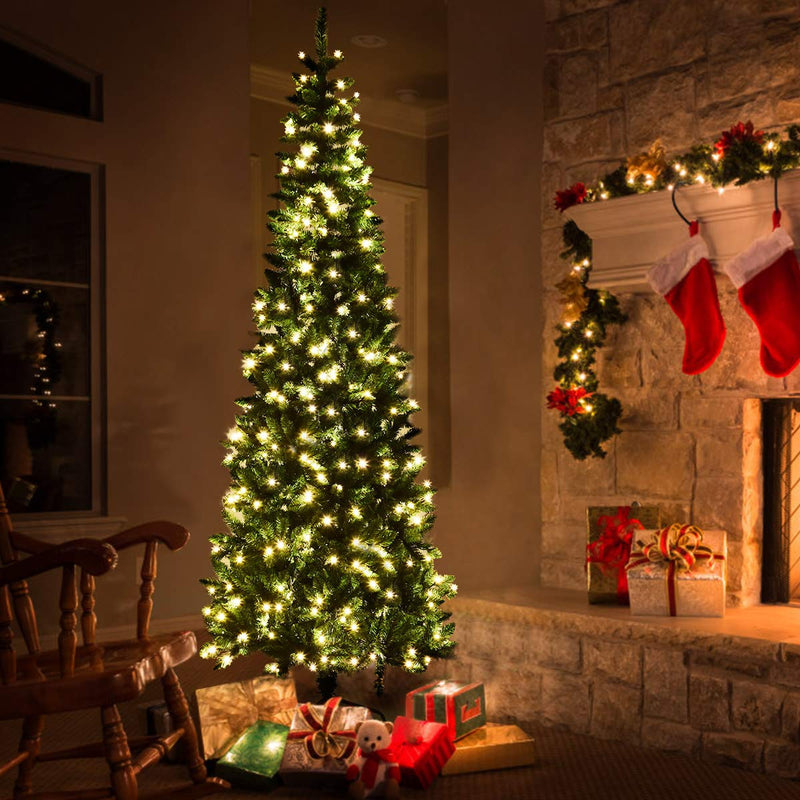 Load image into Gallery viewer, Prelit Pencil Christmas Tree, Premium Hinged Fir Tree
