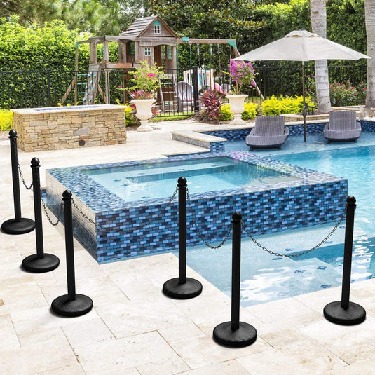 6pcs Plastic Stanchion Set, Safety Stanchion Barrier Posts Queue Line Pole - GoplusUS