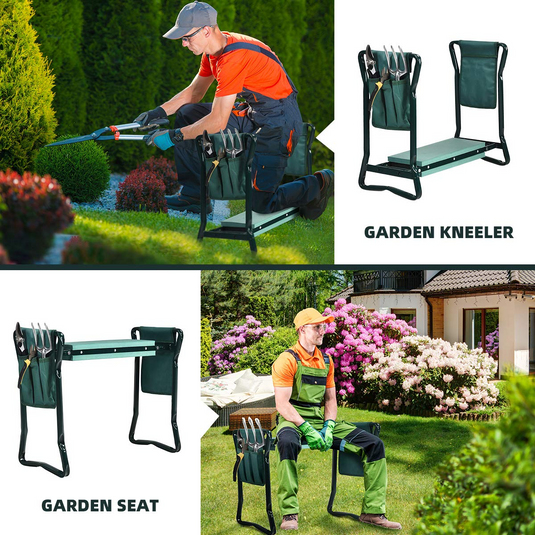 Foldable Garden Kneeler and Seat, Portable Garden Stool w/ 2 Bonus Tool Pouches and EVA Foam Pad - GoplusUS