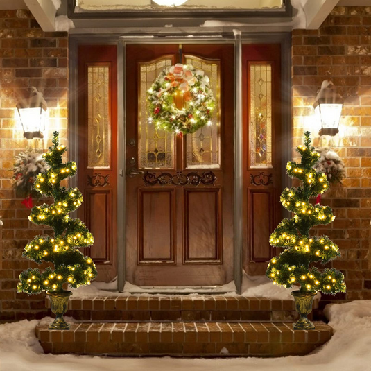Goplus 4ft Pre-Lit Artificial Spiral Christmas Tree, Topiary Entrance Tree with 150 LED Lights - GoplusUS