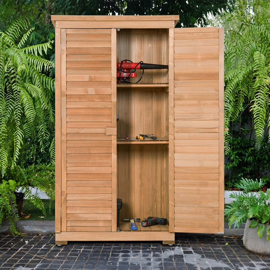 Outdoor Storage Shed Wooden Shutter Design Fir Wood Lockers for Garden Yard - GoplusUS