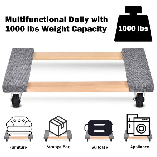 Moving Dolly Heavy Duty Wood Furniture Dllies Movers Carrier (30"x18" with Carpet End) - GoplusUS