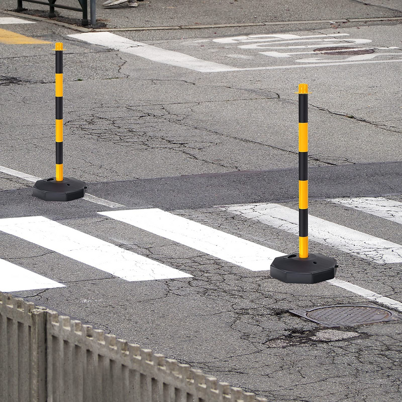 Load image into Gallery viewer, Goplus 6 Pack Delineator Post Cone, Traffic Cones Safety Barrier with Octagonal Fillable Base &amp; 5FT Link Chains (6PCS, Black+Yellow) - GoplusUS
