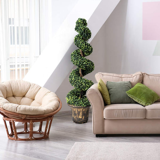 4 Ft Artificial Boxwood Spiral Tree, Fake Greenery Plants - GoplusUS