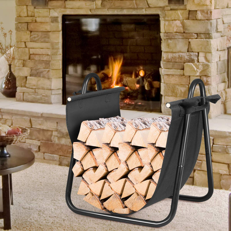 Load image into Gallery viewer, Firewood Log Holder with Canvas Tote Carrier - GoplusUS
