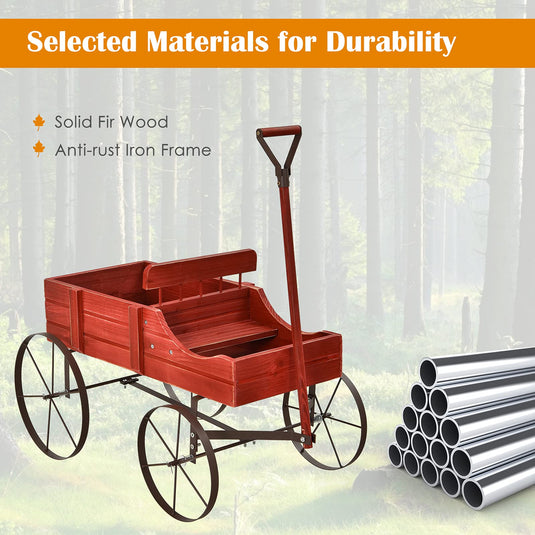 Wagon Planter, Decorative Wooden Garden Planter with Wheels
