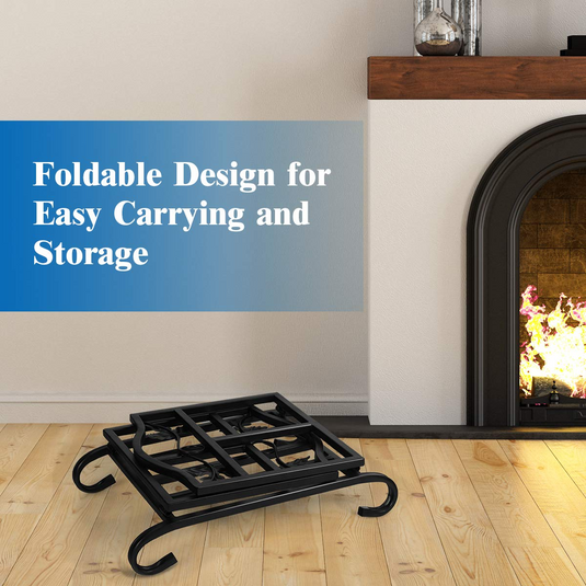 Goplus Foldable Firewood Log Rack, Wrought Iron Firewood Storage Carrier - GoplusUS