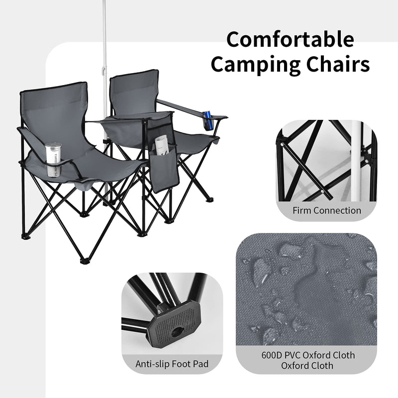 Load image into Gallery viewer, Double Folding Picnic Chairs Umbrella Mini Table Beverage Holder Carrying Bag - GoplusUS
