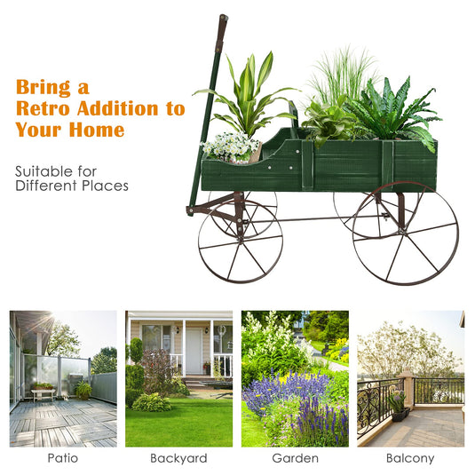 Wagon Planter, Decorative Wooden Garden Planter with Wheels