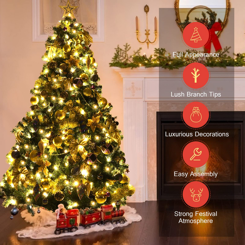 Load image into Gallery viewer, Goplus 7.5FT Pre-Lit Christmas Tree, Artificial Xmas Tree w/ 140 Golden Ornaments, 250 Replaceable LED Lights &amp; 1100 Branch Tips - GoplusUS
