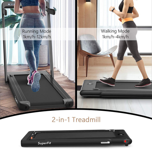 2 in 1 Folding Treadmill with Dual Display, 2.25HP Superfit Under Desk Electric Pad - GoplusUS
