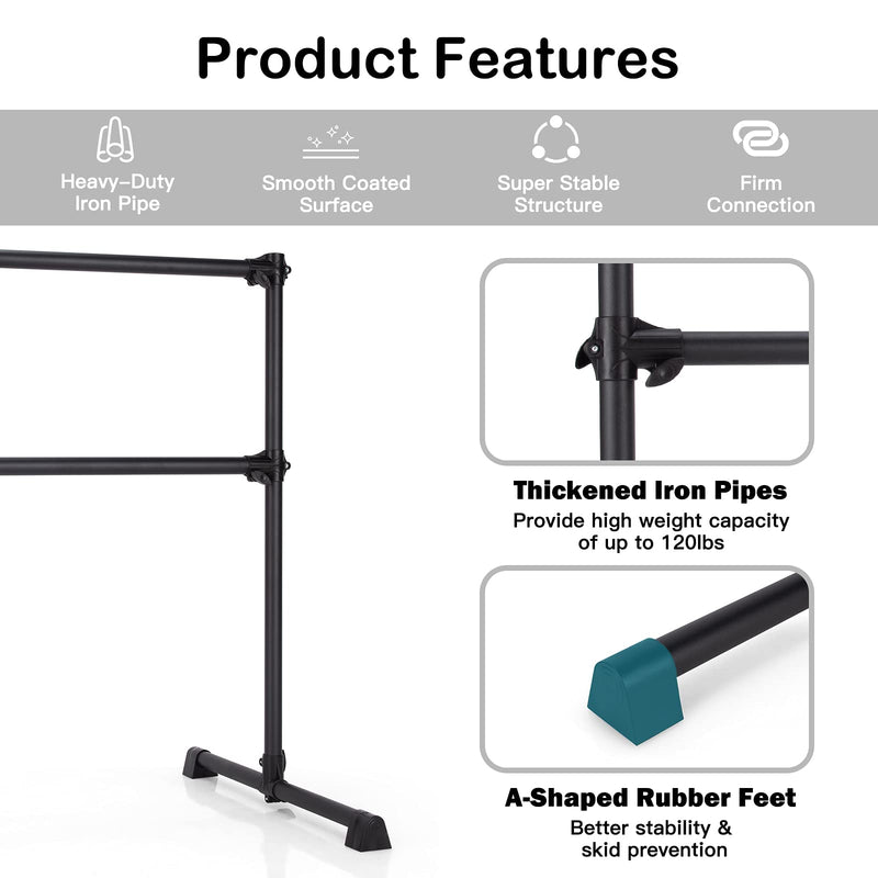 Load image into Gallery viewer, Goplus Double Ballet Barre Bar, Portable 4 FT Freestanding Dancing Bar w/ 7&quot; - 46&quot; Adjustable Height - GoplusUS
