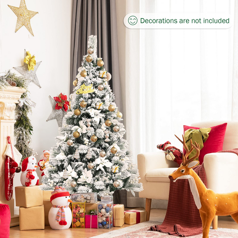 Load image into Gallery viewer, Goplus Snow Flocked Artificial Christmas Tree, Hinged Xmas Tree w/ Folding Metal Stand, Office, Party, Wedding - GoplusUS
