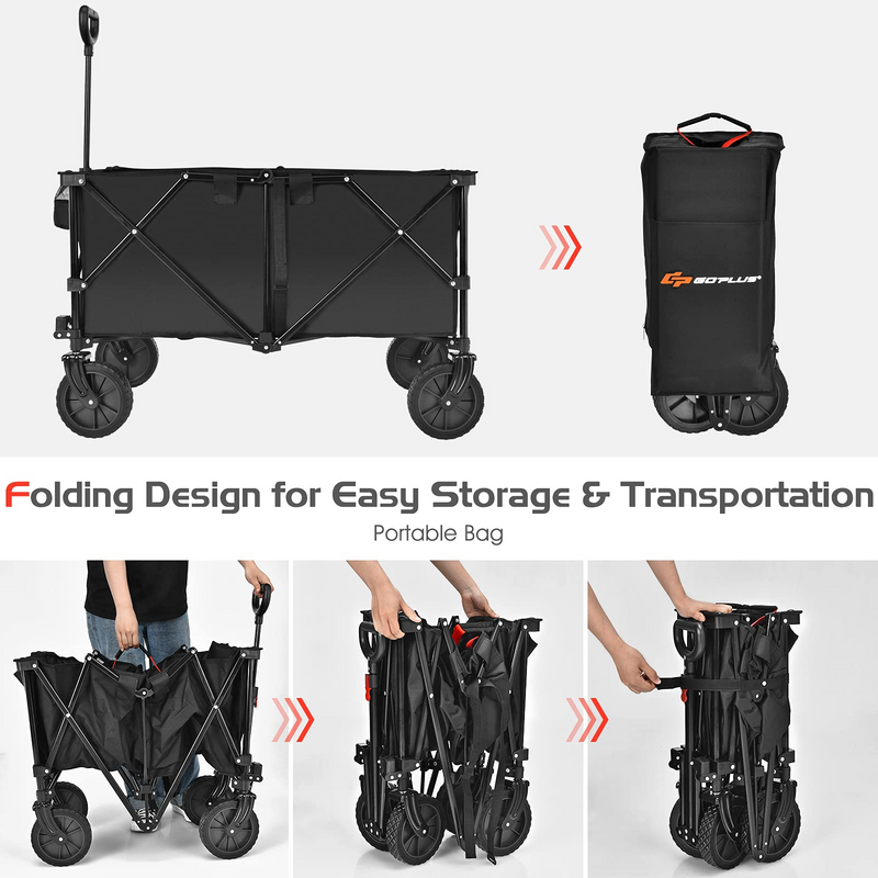 Load image into Gallery viewer, Goplus Collapsible Wagon Cart, 7.5Cu. ft Easy to Fold Garden Utility Trolley w/ Carry Bag (Black) - GoplusUS
