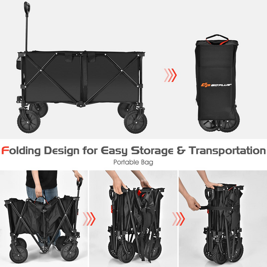 Goplus Collapsible Wagon Cart, 7.5Cu. ft Easy to Fold Garden Utility Trolley w/ Carry Bag (Black) - GoplusUS