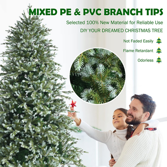 Goplus 8ft Artificial Christmas Tree, Unlit Hinged Xmas Spruce Tree w/ 1658 Mixed PE & PVC Branch Tips - GoplusUS