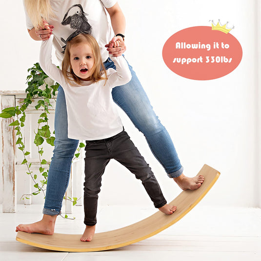 Wobble Balance Board, Bamboo Yoga Curvy Board 35.5 Inch Natural Rocker Board