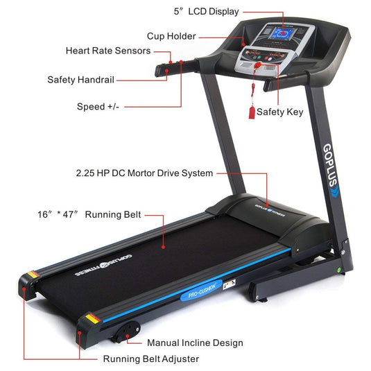 2.2HP Folding Treadmill Electric Support Motorized Power Running Fitness Jogging Incline - GoplusUS