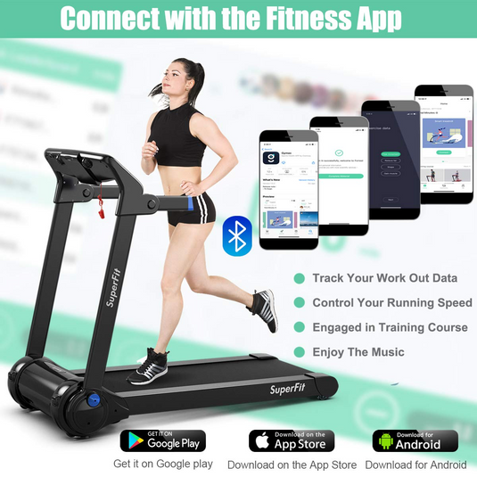 Goplus 3HP Electric Folding Treadmill, with APP Control, Bluetooth Speaker and HD Touch Screen - GoplusUS