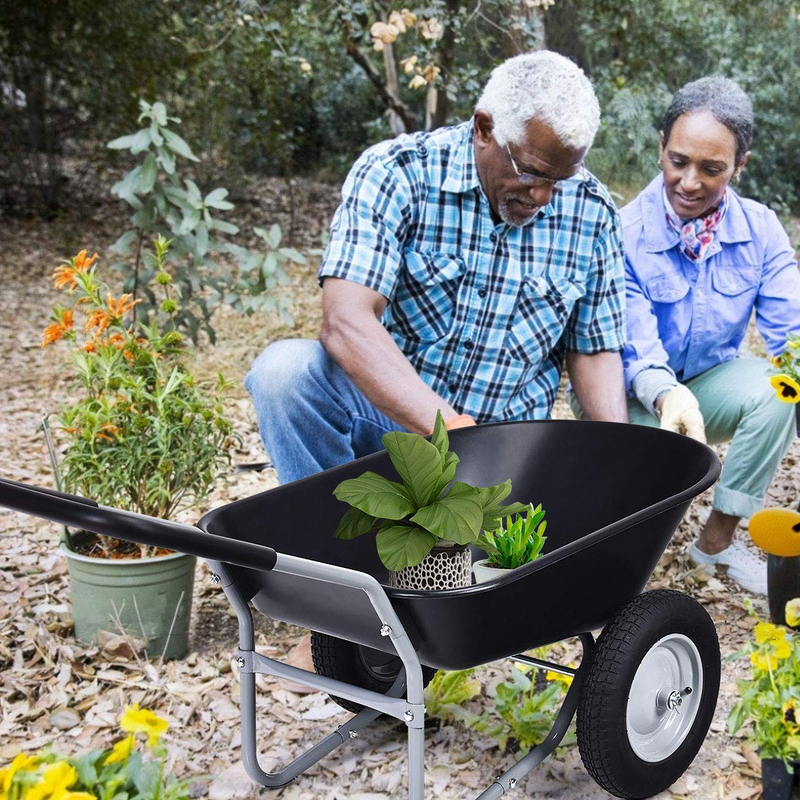 Load image into Gallery viewer, Goplus Dual Wheel Wheelbarrow, Heavy Duty Garden Cart, 330 lbs Capacity Utility Cart - GoplusUS
