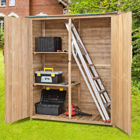 Outdoor Storage Shed, Fir Wood Cabinet for Garden Yard, Lockable Doors - GoplusUS
