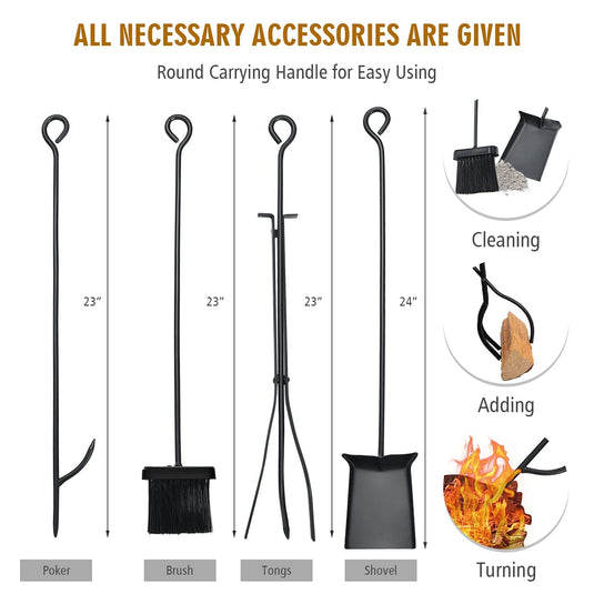 Firewood Rack with Tool Set  36' /30' Fireplace Log Holder - GoplusUS