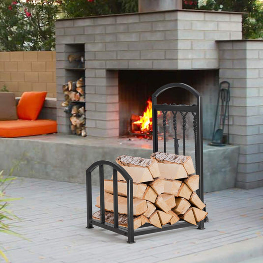 Firewood Log Rack with 4 Fireplace Tools - GoplusUS