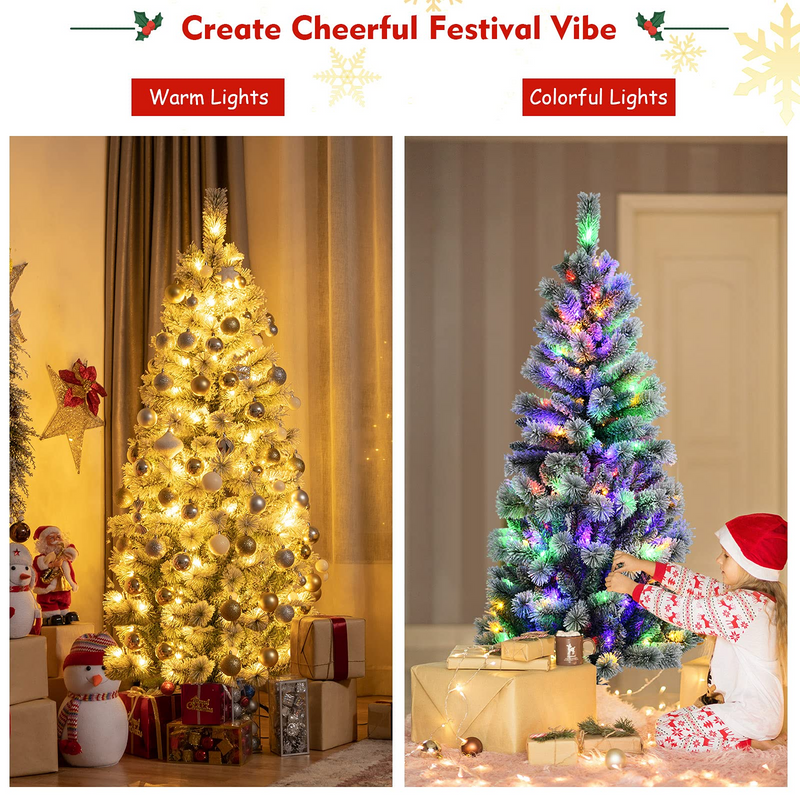 Load image into Gallery viewer, Goplus Snow Flocked Christmas Tree, Premium Hinged Artificial Pine Tree, Remote Controller, Xmas Full Tree for Indoor - GoplusUS
