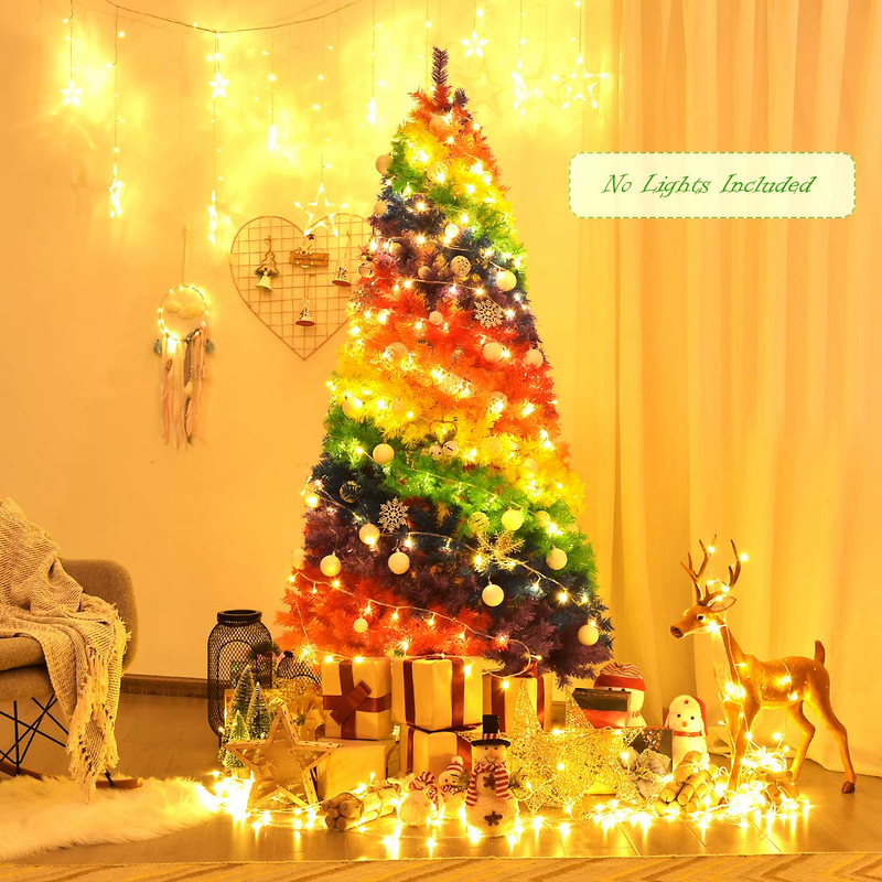 Load image into Gallery viewer, Goplus 7FT Colorful Rainbow Full Fir Christmas Tree, Artificial Hinged Christmas Tree w/Solid Metal Stand - GoplusUS
