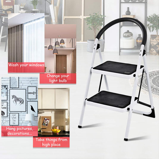 Step Ladder, Heavy Duty Folding 2 Step Ladder Step Stool