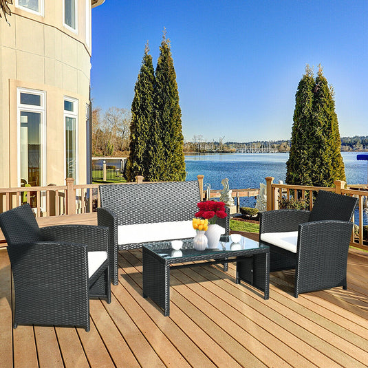 Patio Furniture 4 Pieces Rattan Conversation Sofa Set - GoplusUS