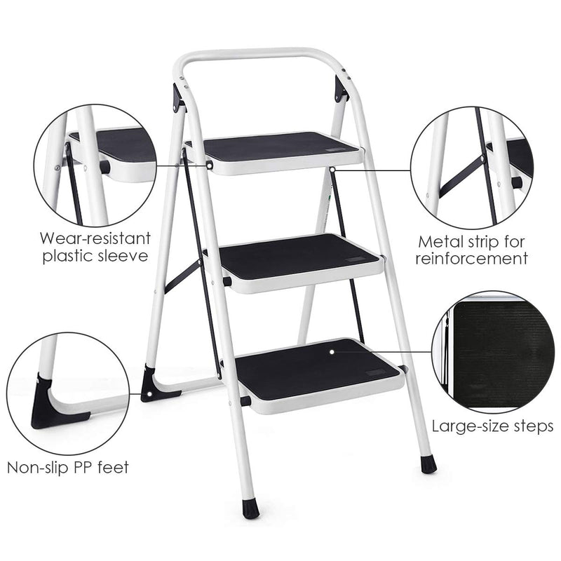 Load image into Gallery viewer, Goplus 3 Step Ladder, Folding Heavy Duty Step Stool Lightweight Steel Ladder, 340lbs Capacity (Black) - GoplusUS
