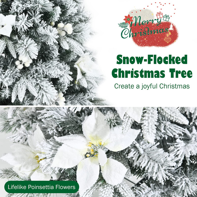 Load image into Gallery viewer, Goplus Snow Flocked Pencil Christmas Tree, Hinged Artificial Skinny Xmas Tree with White Berries - GoplusUS
