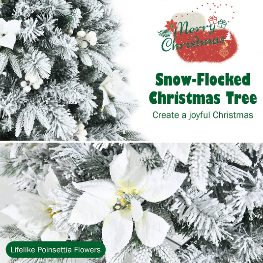 Goplus Snow Flocked Pencil Christmas Tree, Hinged Artificial Skinny Xmas Tree with White Berries - GoplusUS