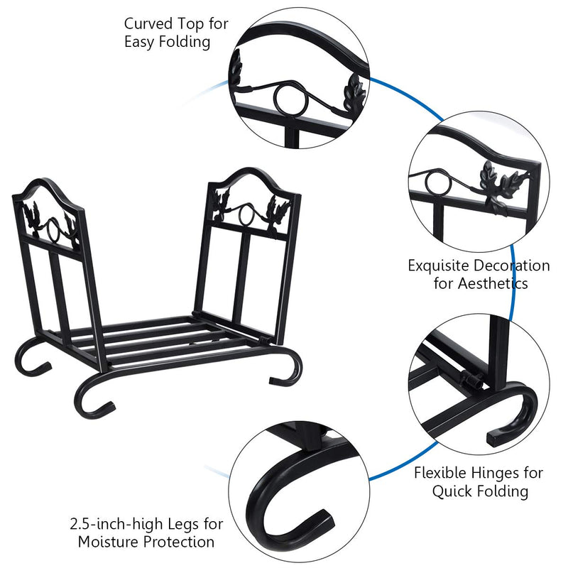 Load image into Gallery viewer, Goplus Foldable Firewood Log Rack, Wrought Iron Firewood Storage Carrier - GoplusUS
