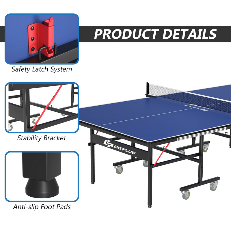Load image into Gallery viewer, Goplus Foldable Table Tennis Table, 9&#39;x5&#39; Professional Ping Pong Table with Quick Clamp Net &amp; Post Set &amp; Wheels - GoplusUS
